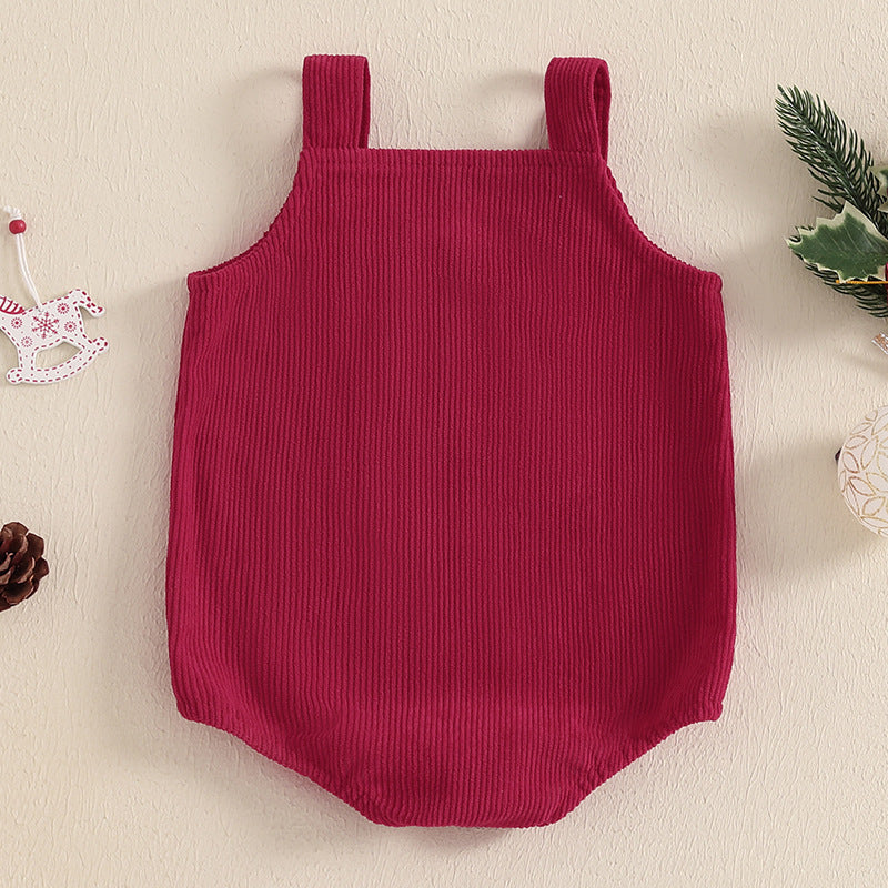 Baby Corduroy Christmas Embroidered Jumpsuit