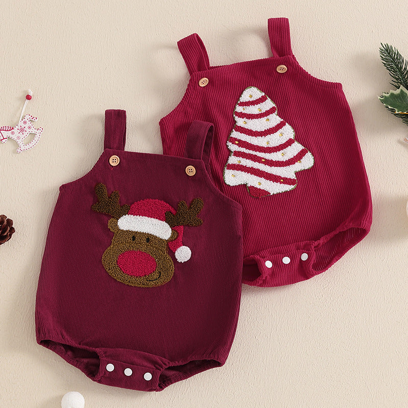 Baby Corduroy Christmas Embroidered Jumpsuit
