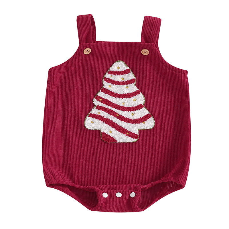 Baby Corduroy Christmas Embroidered Jumpsuit