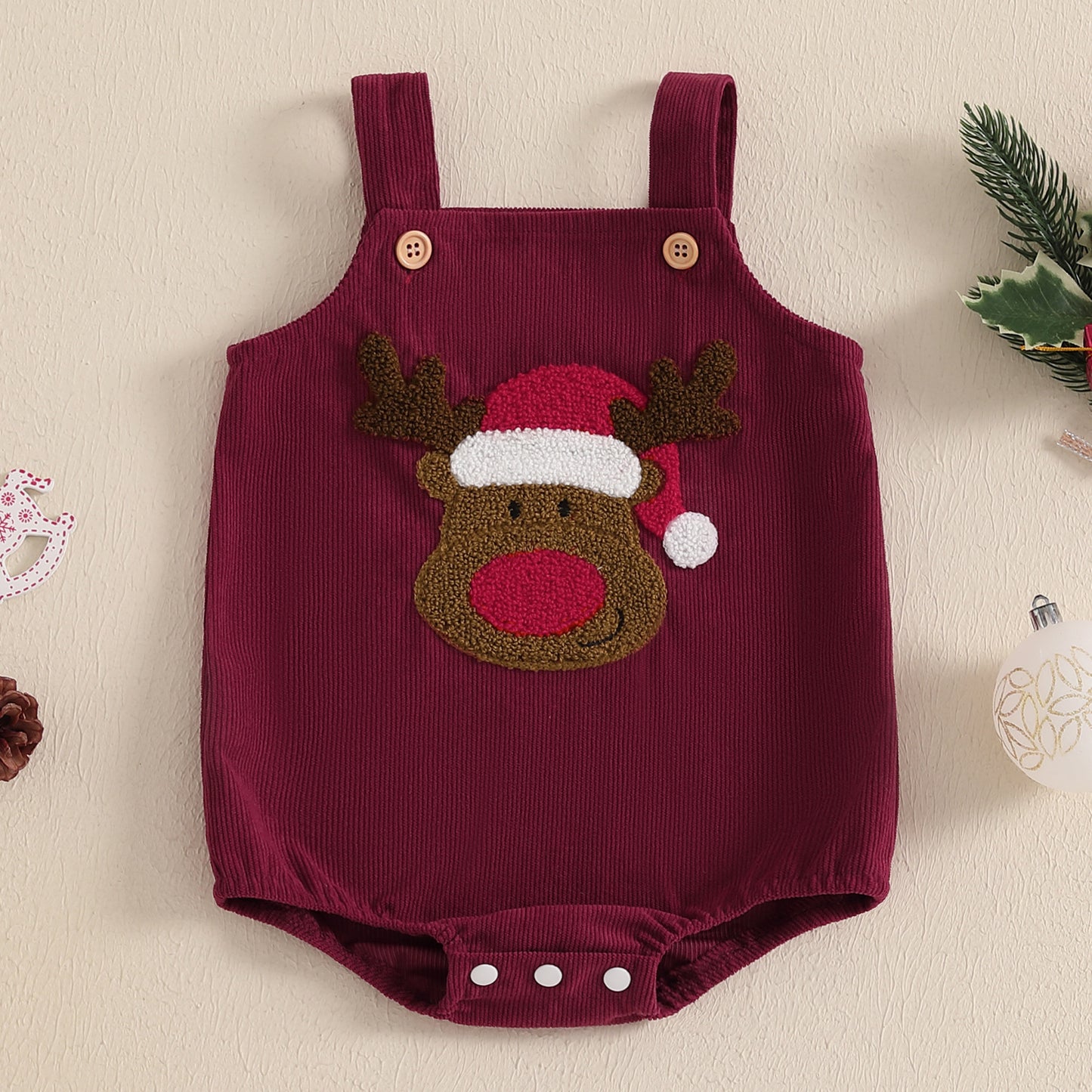 Baby Corduroy Christmas Embroidered Jumpsuit
