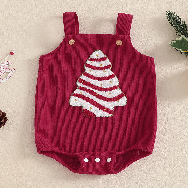 Baby Corduroy Christmas Embroidered Jumpsuit