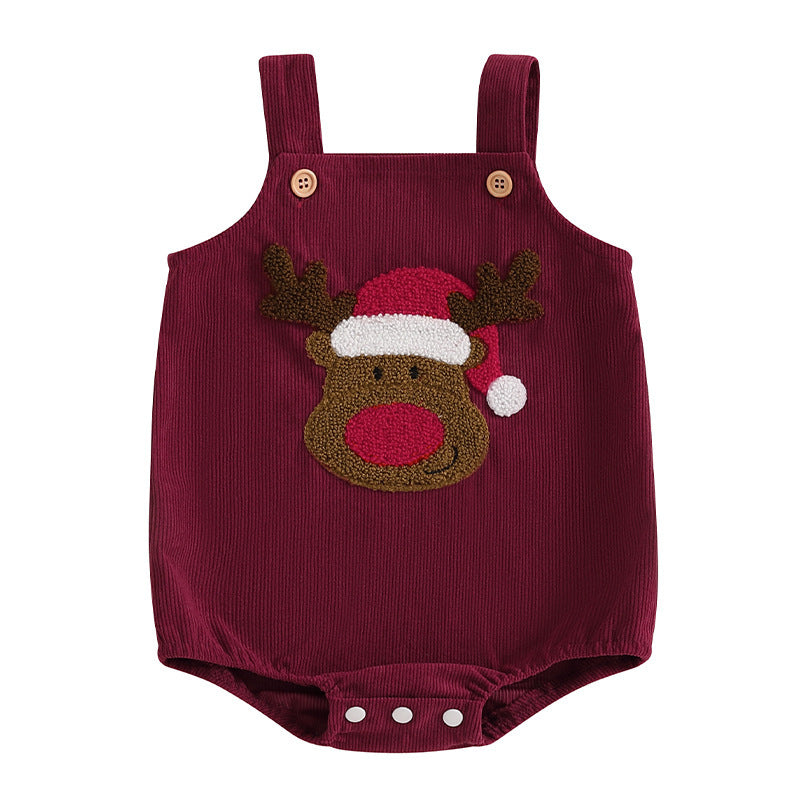 Baby Corduroy Christmas Embroidered Jumpsuit