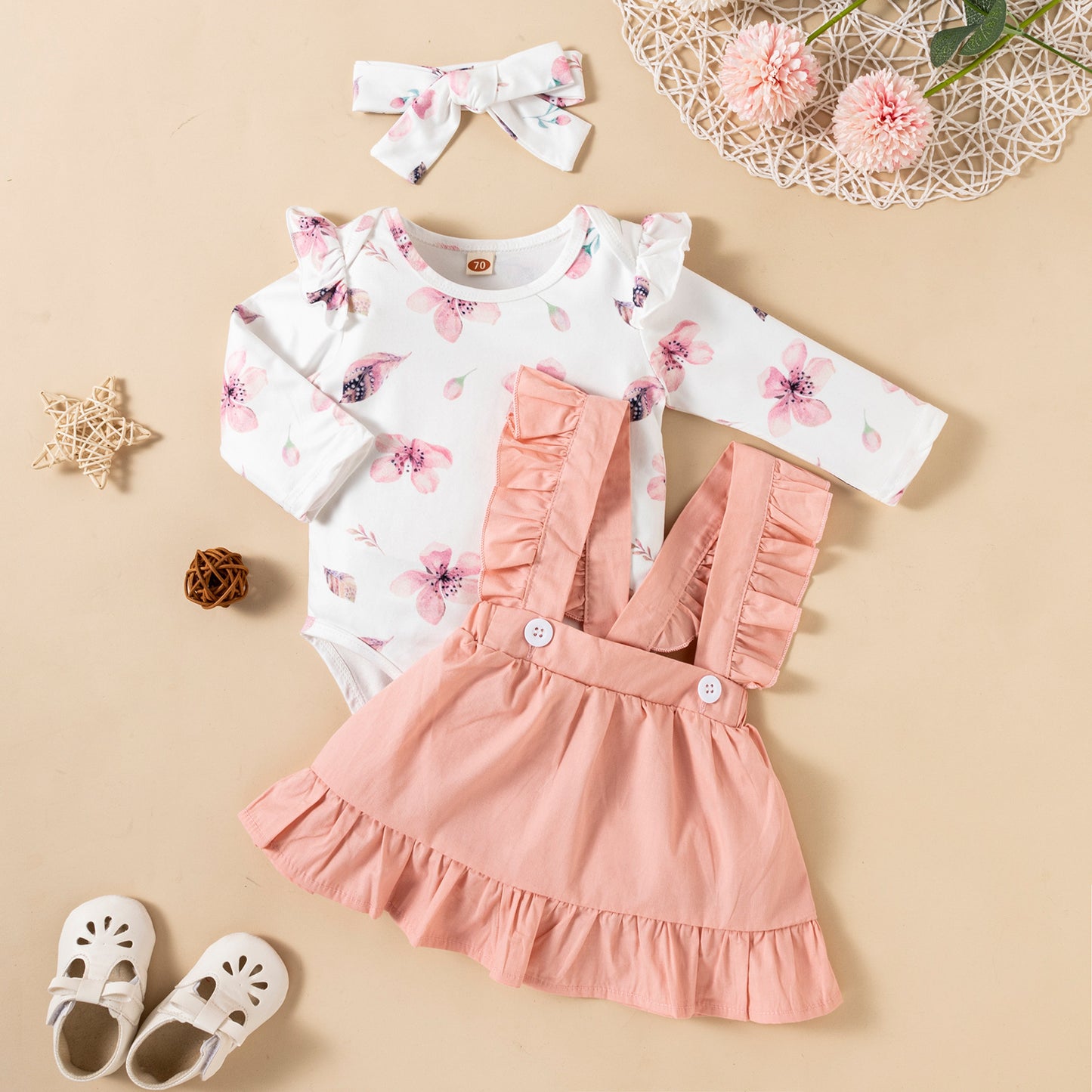 Baby Girl Romper & Dress Set (3-Piece)